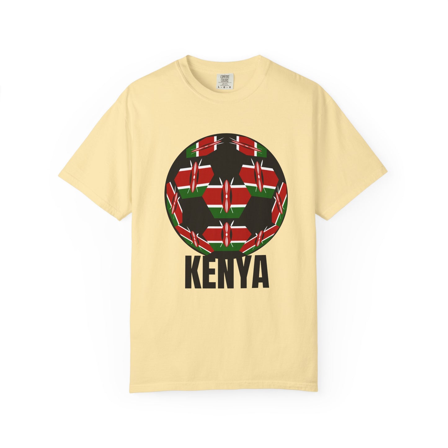 Kenya Fan Specialty Soccer Ball Design T Shirt Black Text