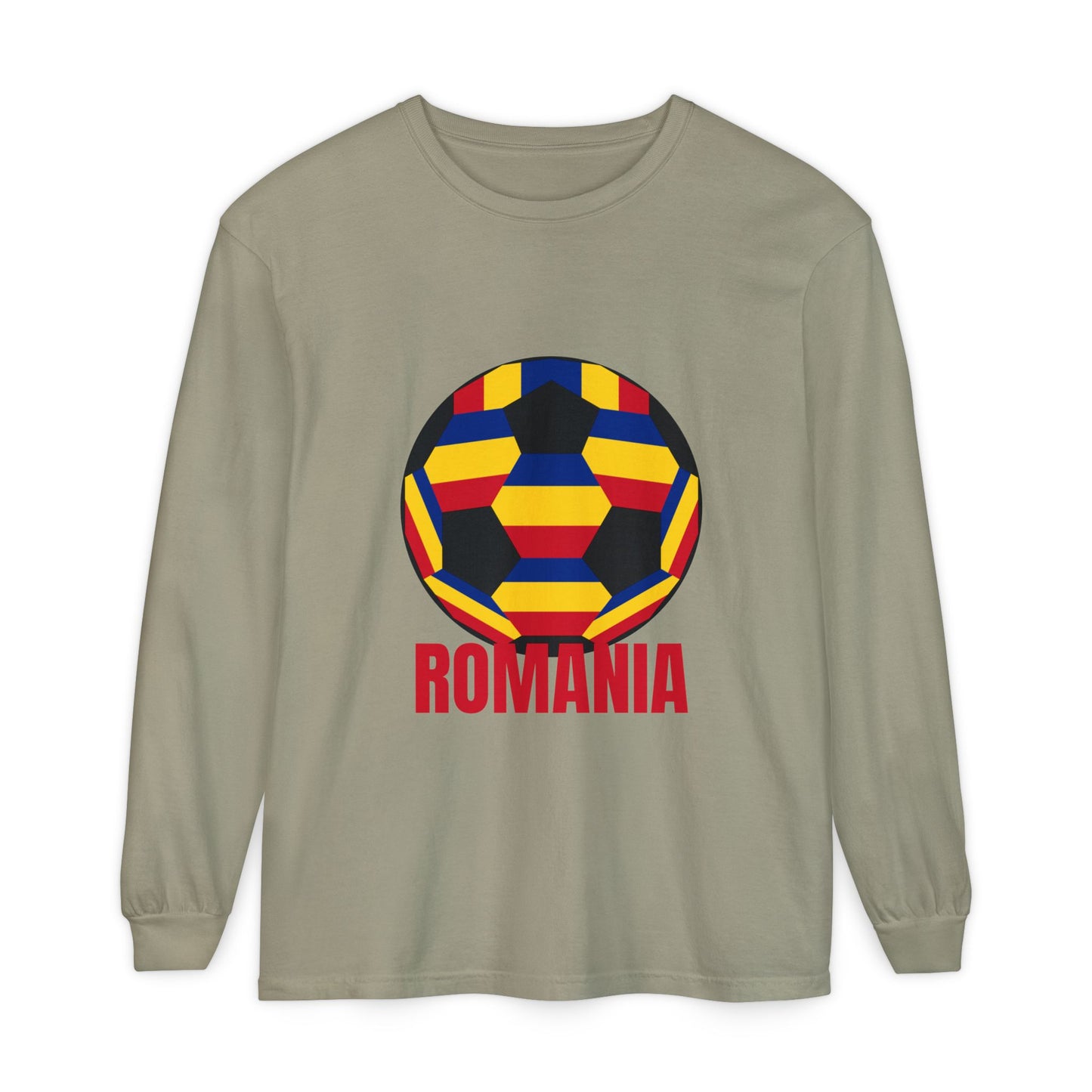 Romania Fan Specialty Soccer Ball Design Long Sleeve Tee