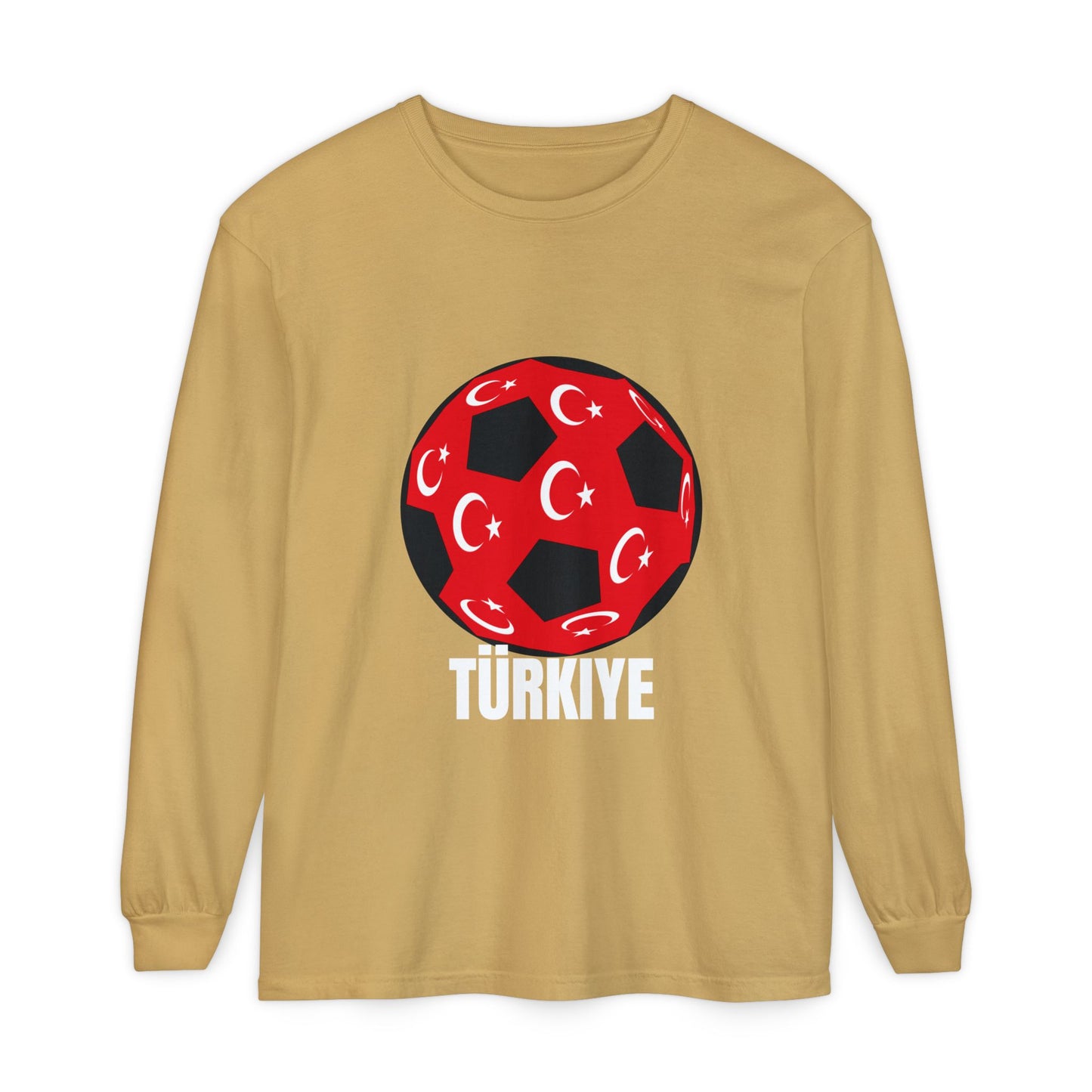 Türkiye Fan Specialty Soccer Ball Design Long Sleeve Tee White Text