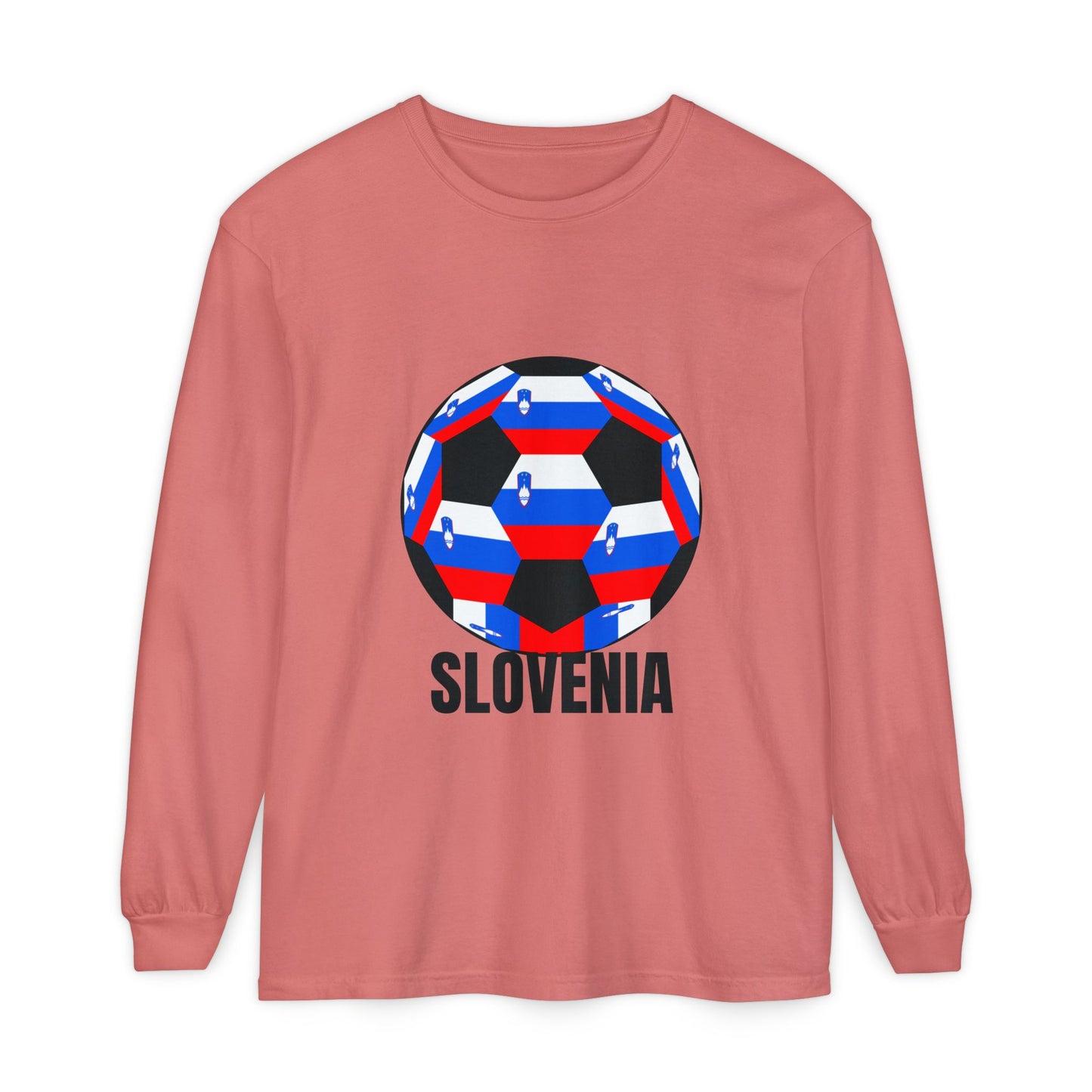 Slovenia Fan Specialty Soccer Ball Design Long Sleeve Tee Black Text