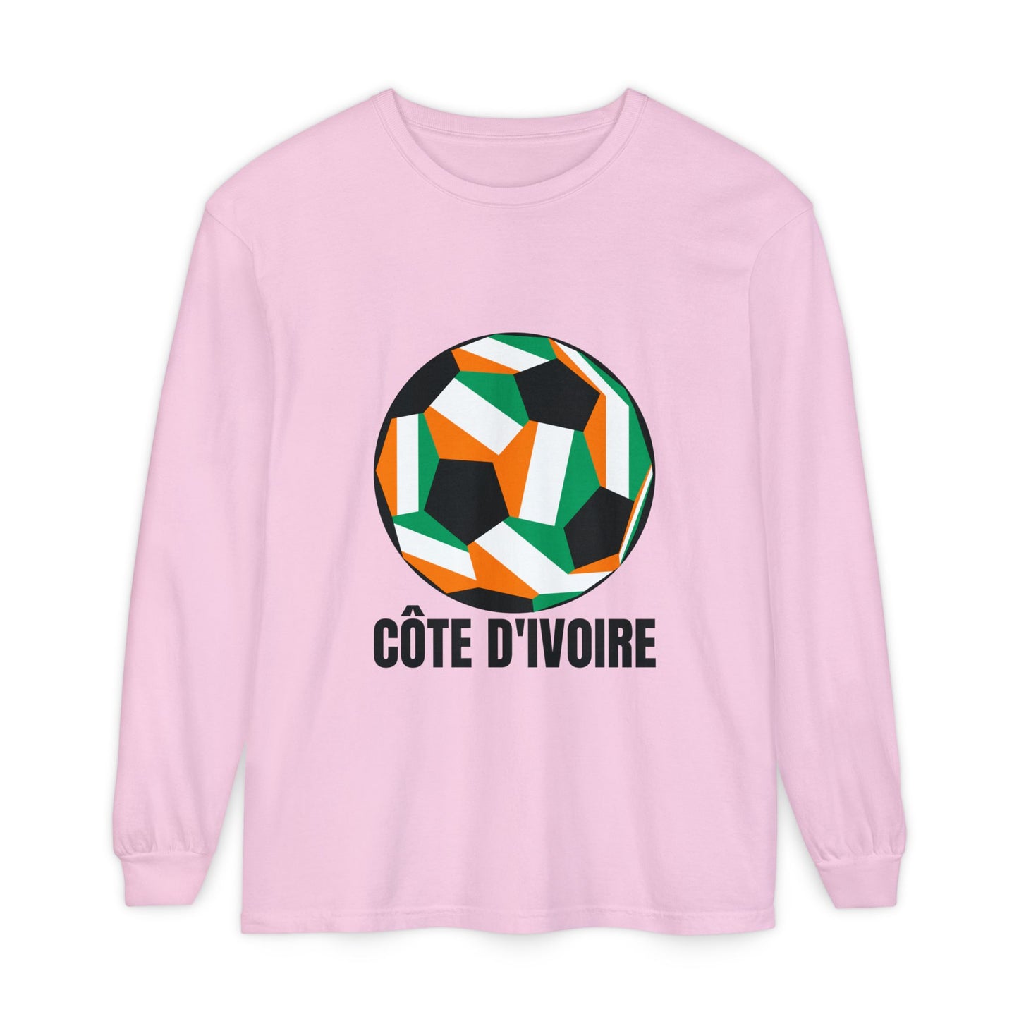 Cote D Ivoire Fan Specialty Soccer Ball Design Long Sleeve Tee
