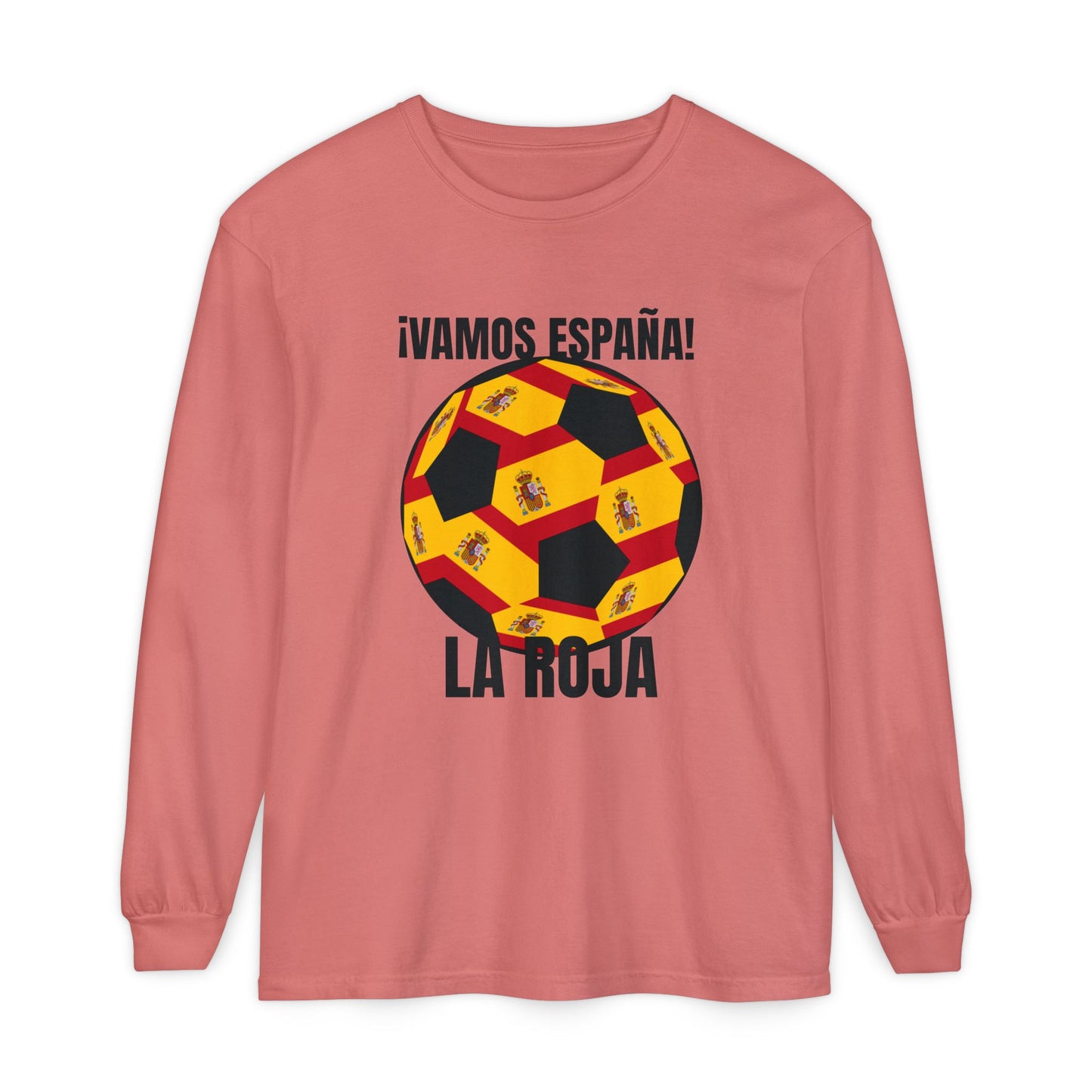 La Roja Soccer Long Sleeve Tee - ¡Vamos España! Stadium Fan Shirt Black Text