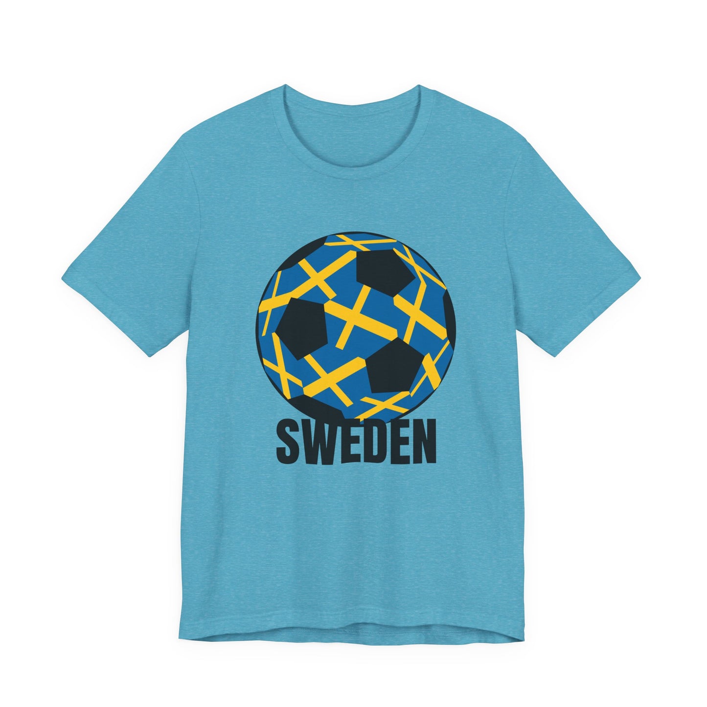 Sweden Fan Specialty Soccer Ball Design T Shirt Black Text