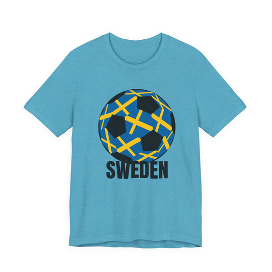 Sweden Fan Specialty Soccer Ball Design T Shirt Black Text