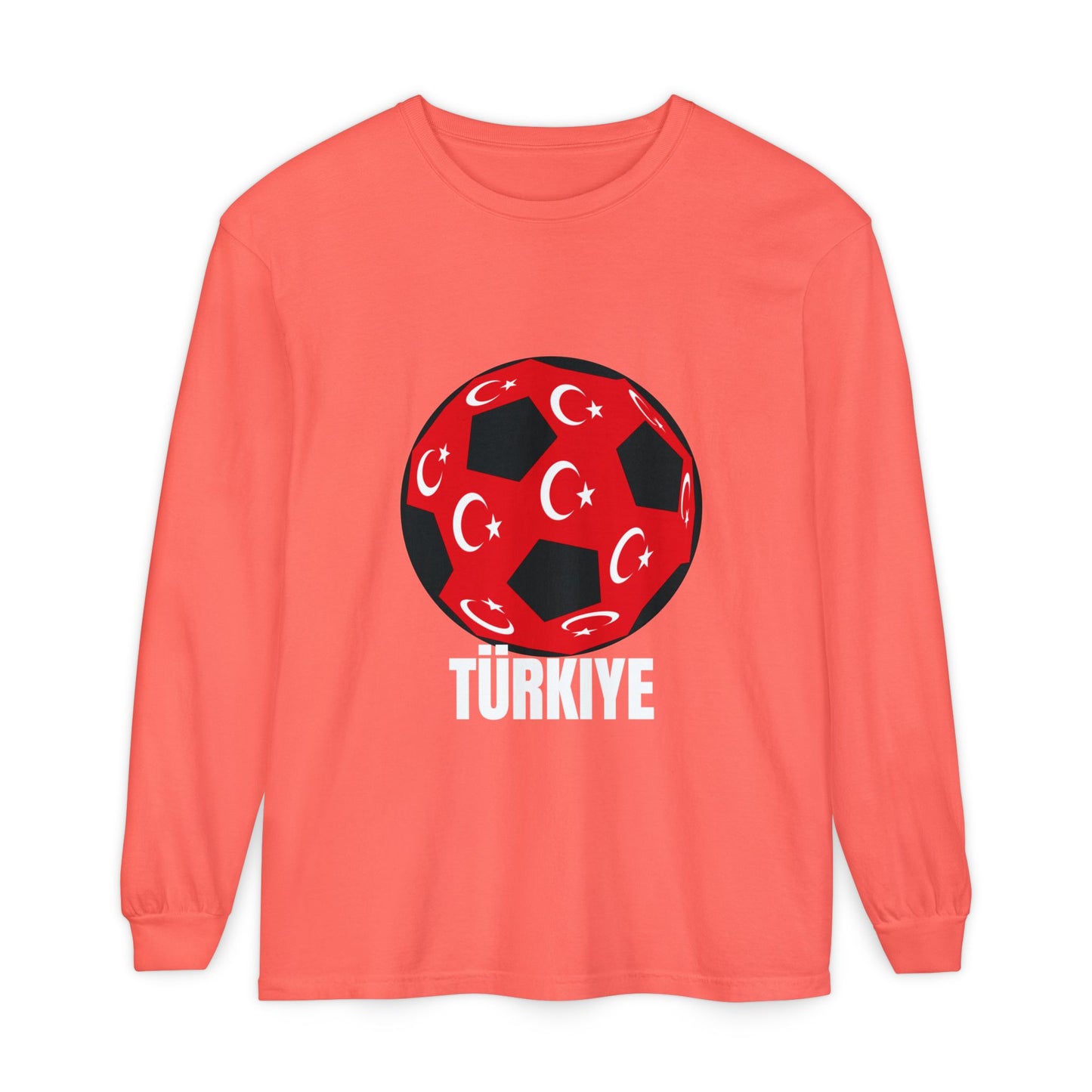 Türkiye Fan Specialty Soccer Ball Design Long Sleeve Tee White Text