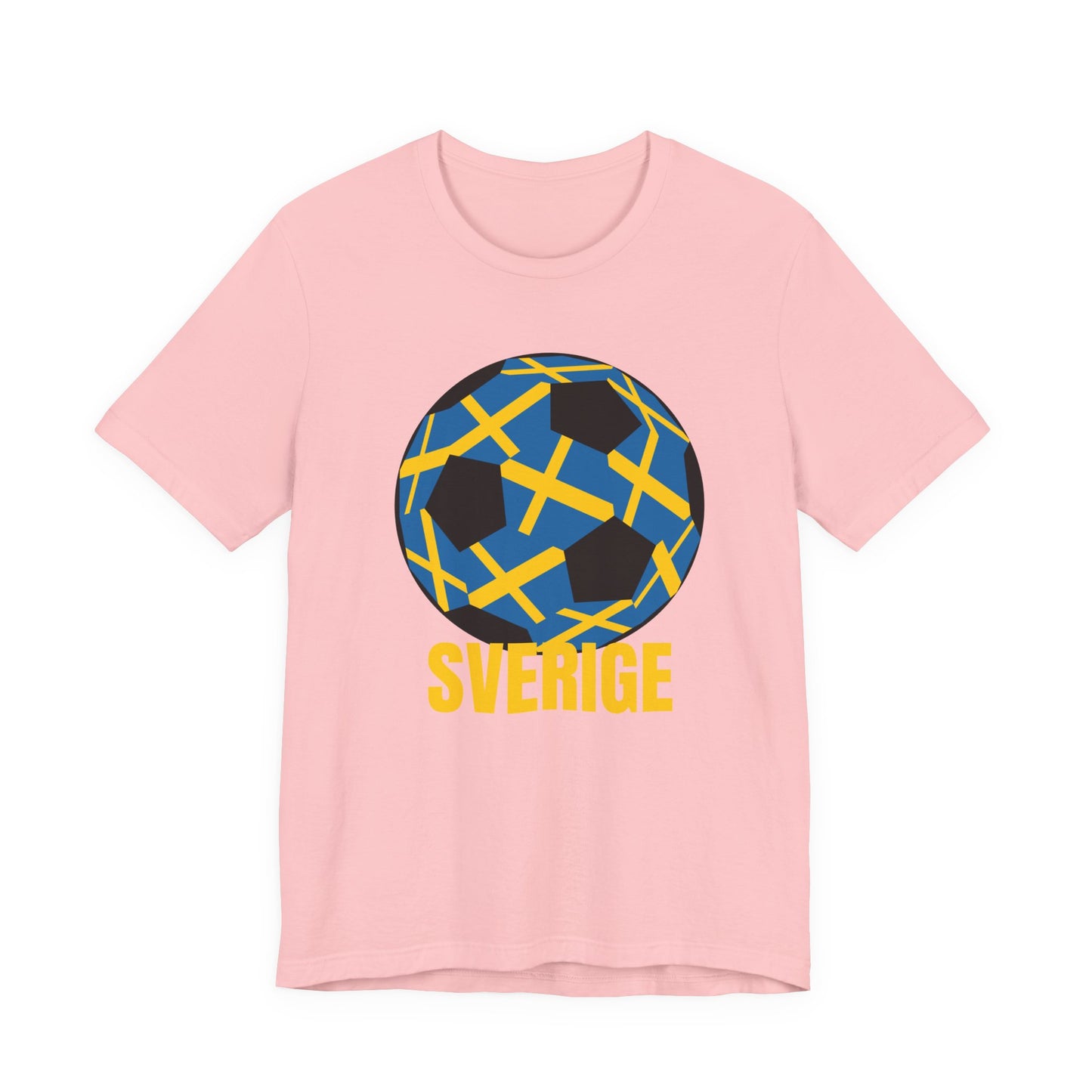 Sverige Fan Specialty Soccer Ball Design T Shirt Gold Text