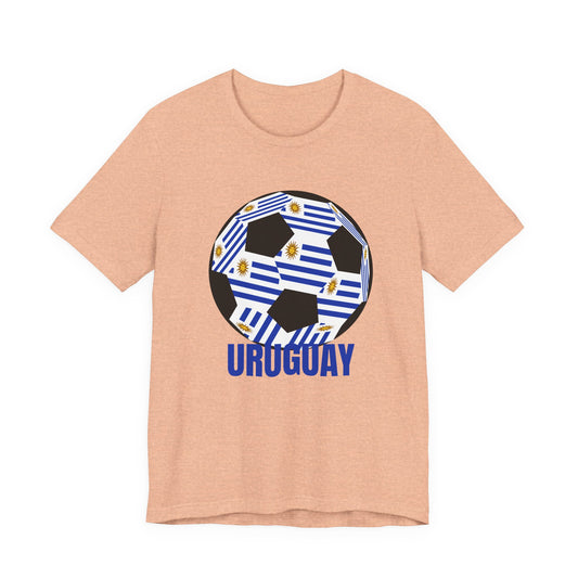 Uruguay Fan Specialty Soccer Ball Design T Shirt Blue Text