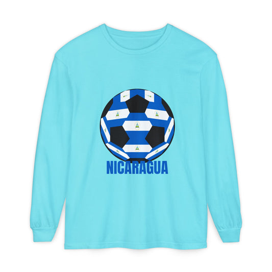 Nicaragua Fan Specialty Soccer Ball Design Long Sleeve Shirt