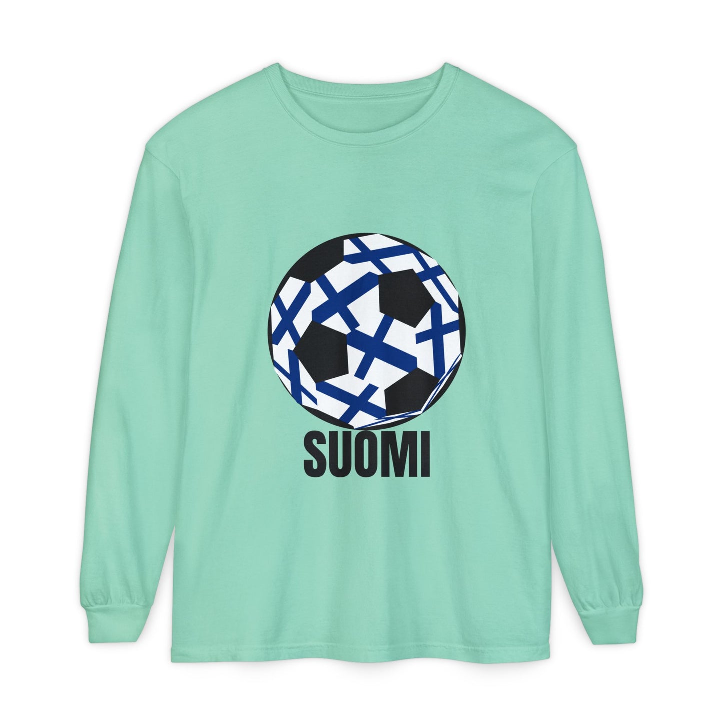 Finland Fan Specialty Soccer Ball Design Long Sleeve T-Shirt