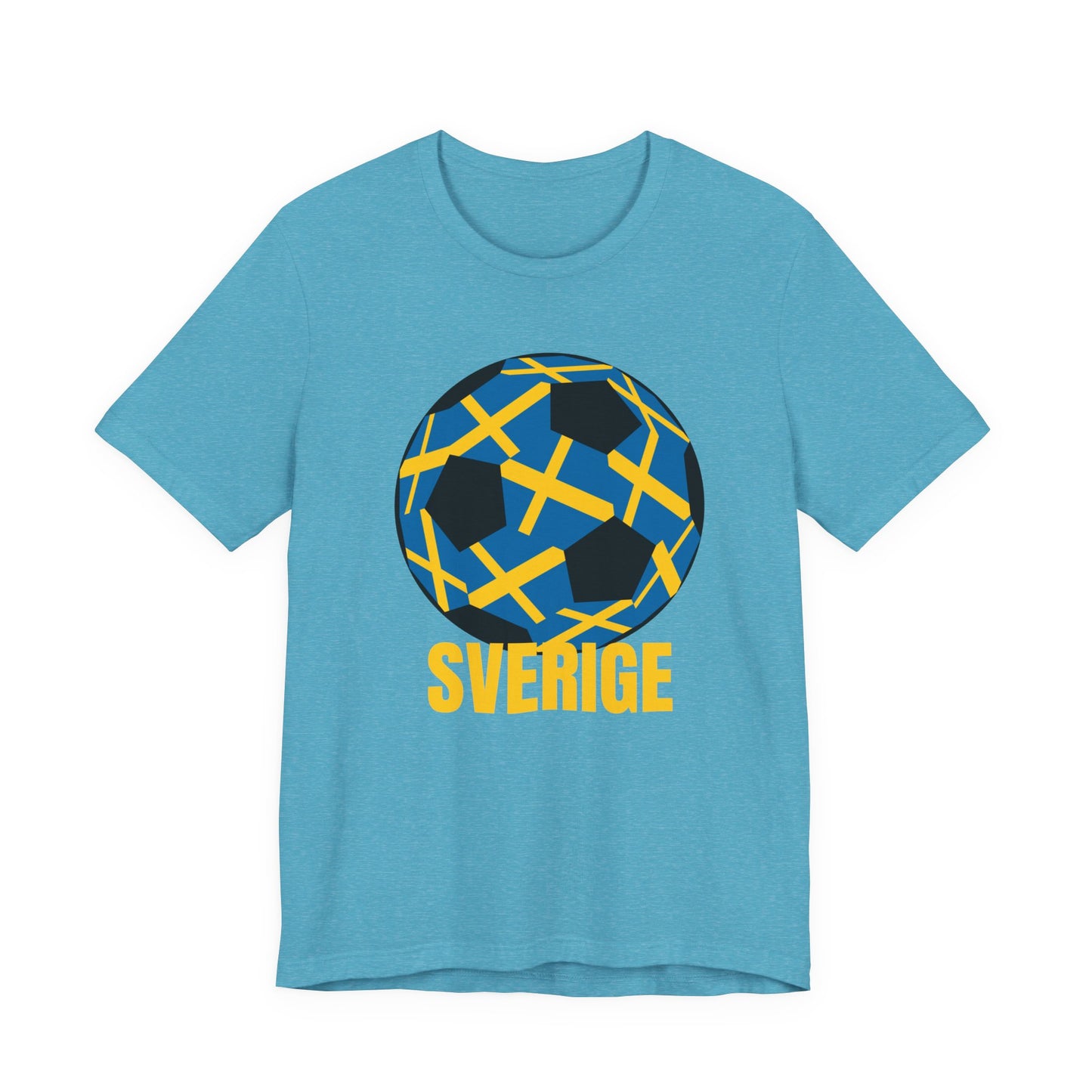 Sverige Fan Specialty Soccer Ball Design T Shirt Gold Text