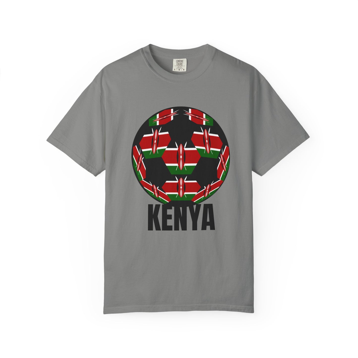 Kenya Fan Specialty Soccer Ball Design T Shirt Black Text
