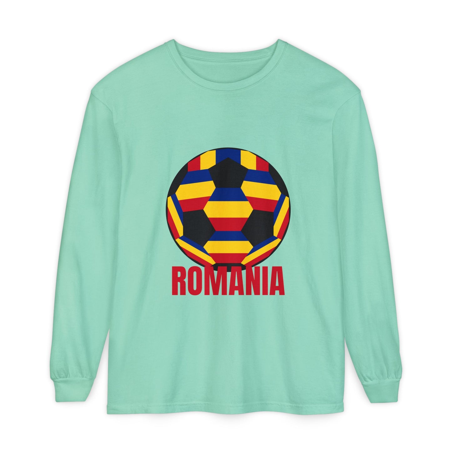 Romania Fan Specialty Soccer Ball Design Long Sleeve Tee