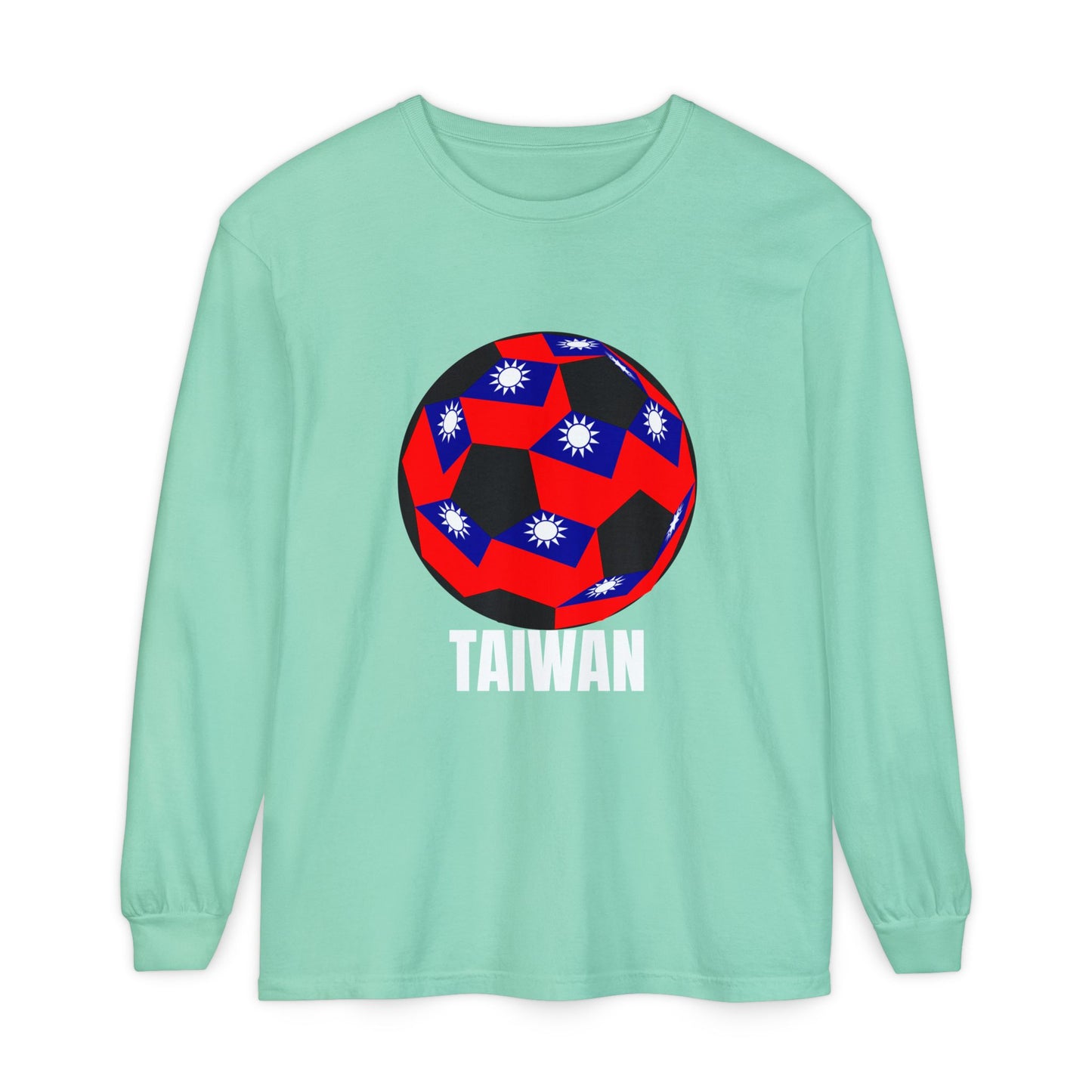 Taiwan Fan Specialty Soccer Ball Design T Shirt Long Sleeve White Text