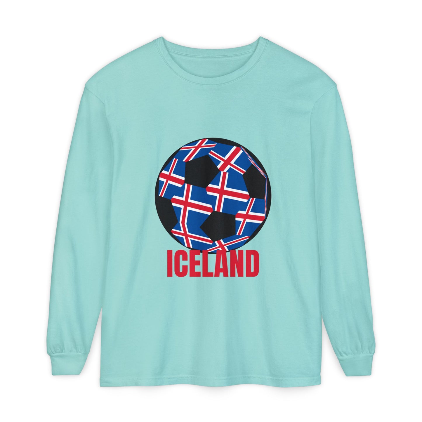 Iceland Fan Specialty Soccer Ball Design Long Sleeve Tee