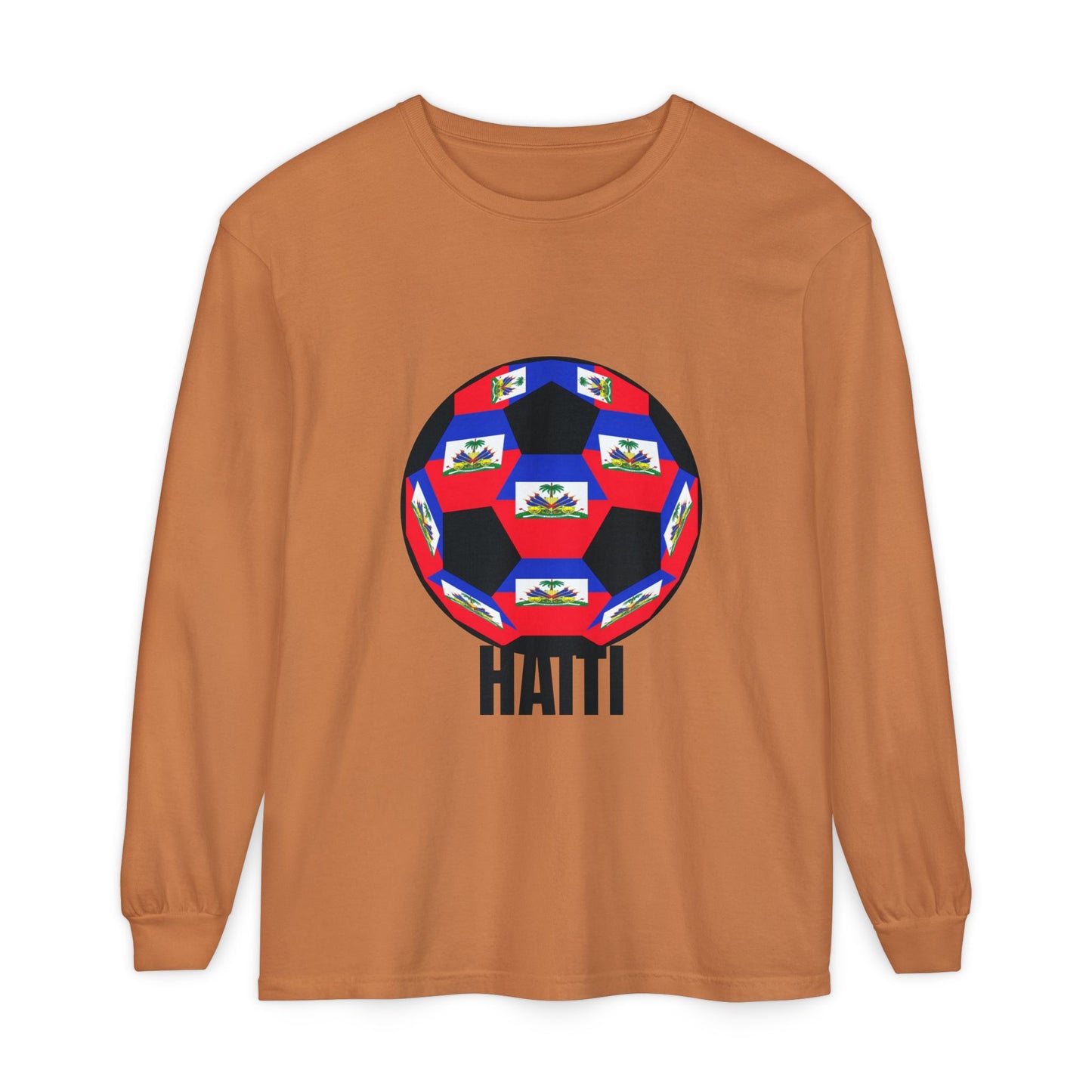 Haiti Fan Specialty Soccer Ball Design Long Sleeve Tee