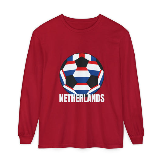 Netherlands Fan Specialty Soccer Ball Design Long Sleeve Tee
