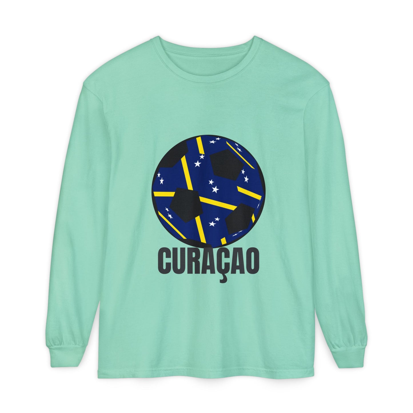 Curacao Fan Specialty Soccer Ball Design Long Sleeve Tee