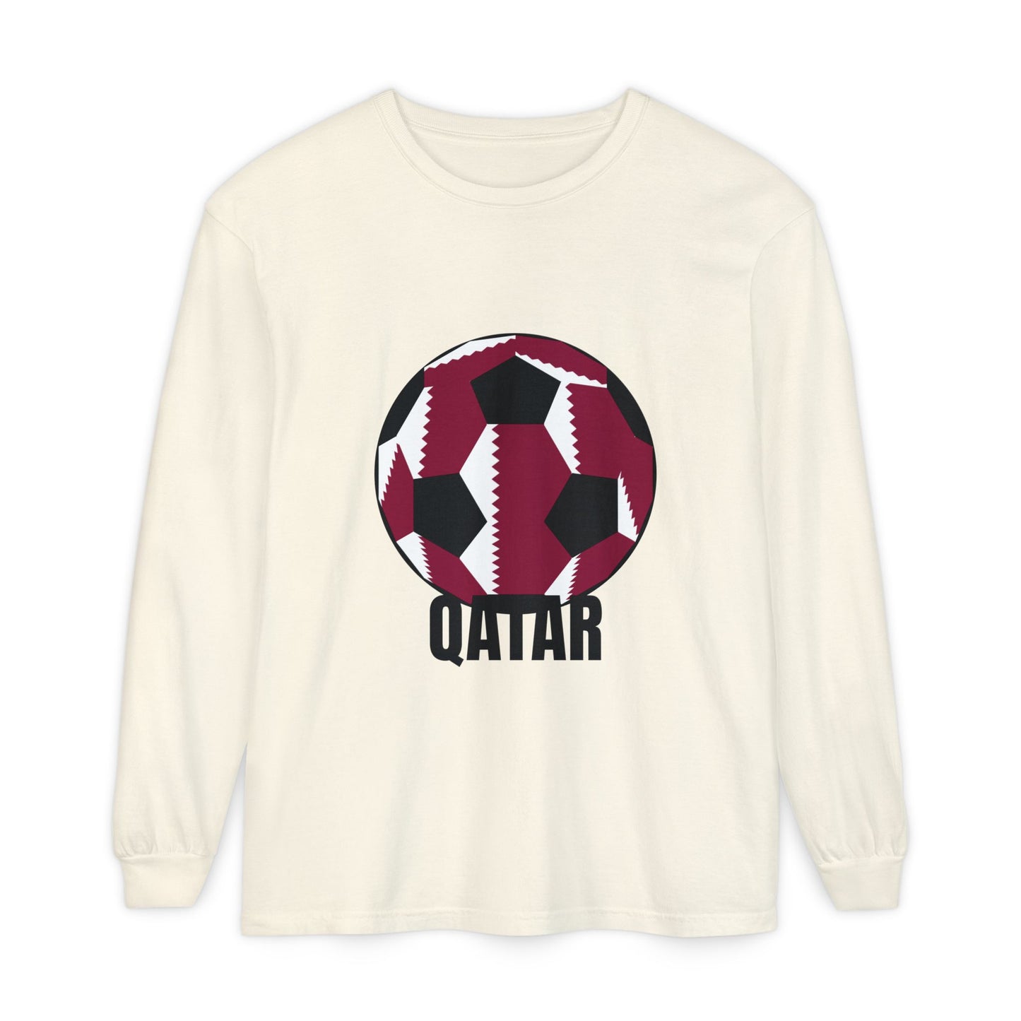 Qatar Fan Specialty Soccer Ball Design T Shirt Long Sleeve T-Shirt