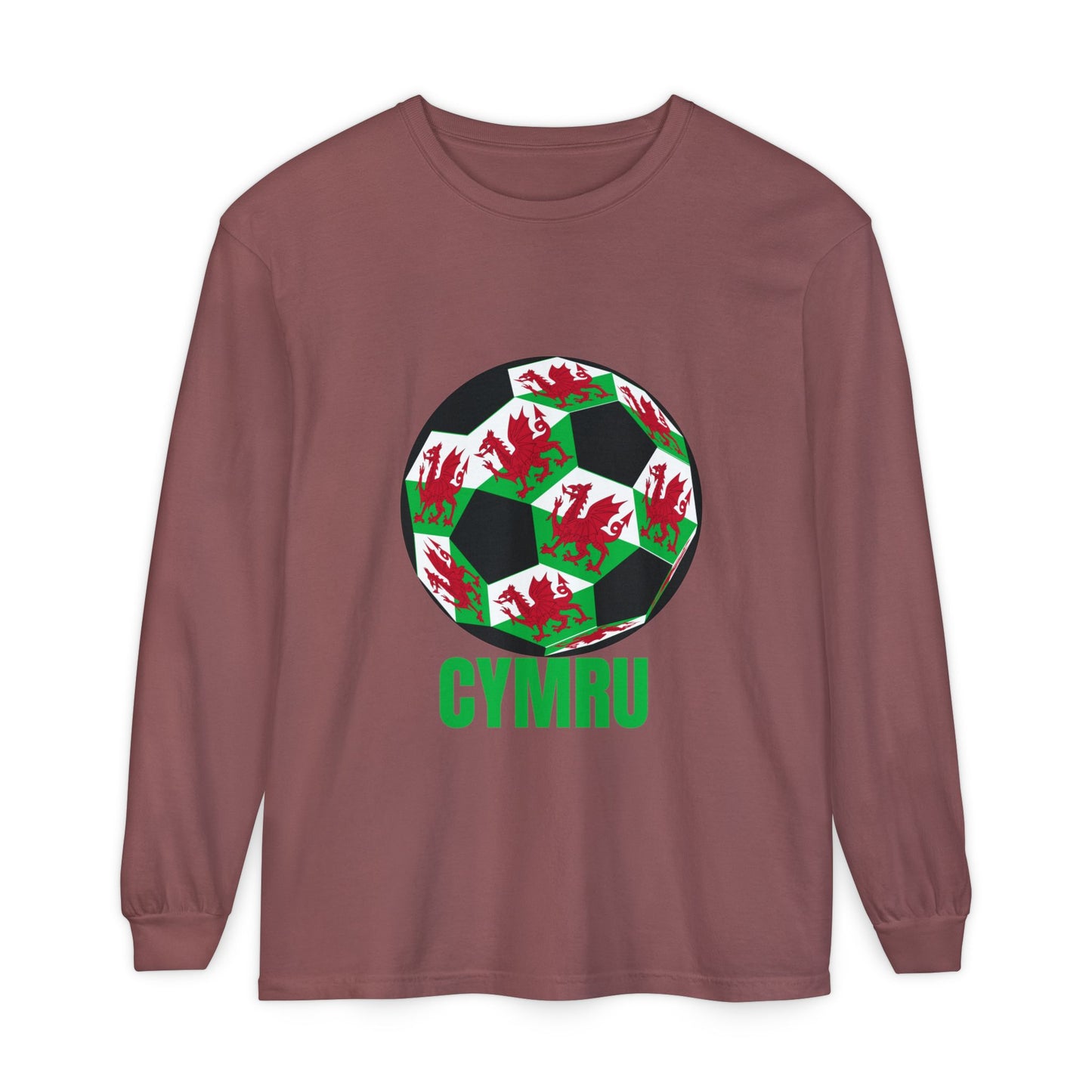 Cymru Fan Specialty Soccer Ball Design Long Sleeve Tee