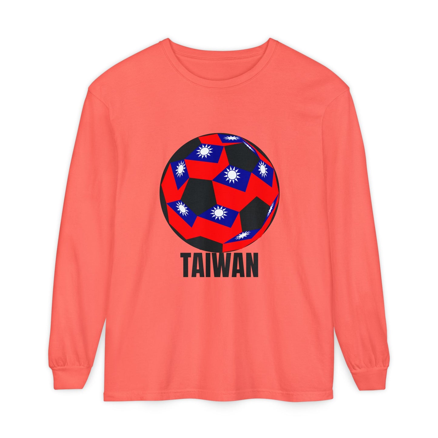 Taiwan Flag Soccer Ball Long Sleeve Tee Black Text