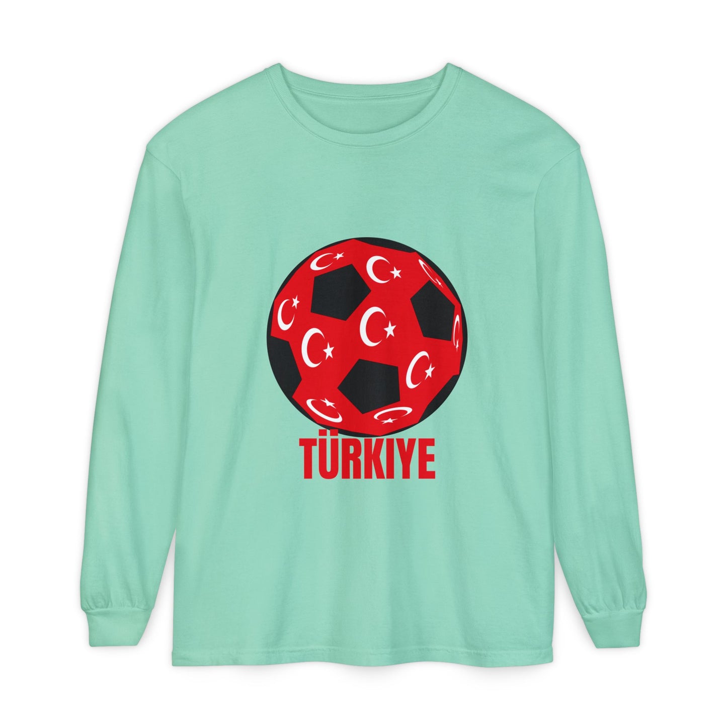 Türkiye Fan Specialty Soccer Ball Design Long Sleeve T-Shirt Red Text