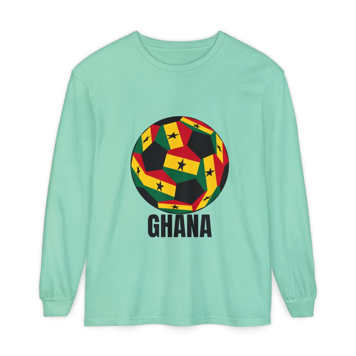 Ghana Fan Specialty Soccer Ball Design Long Sleeve Tee