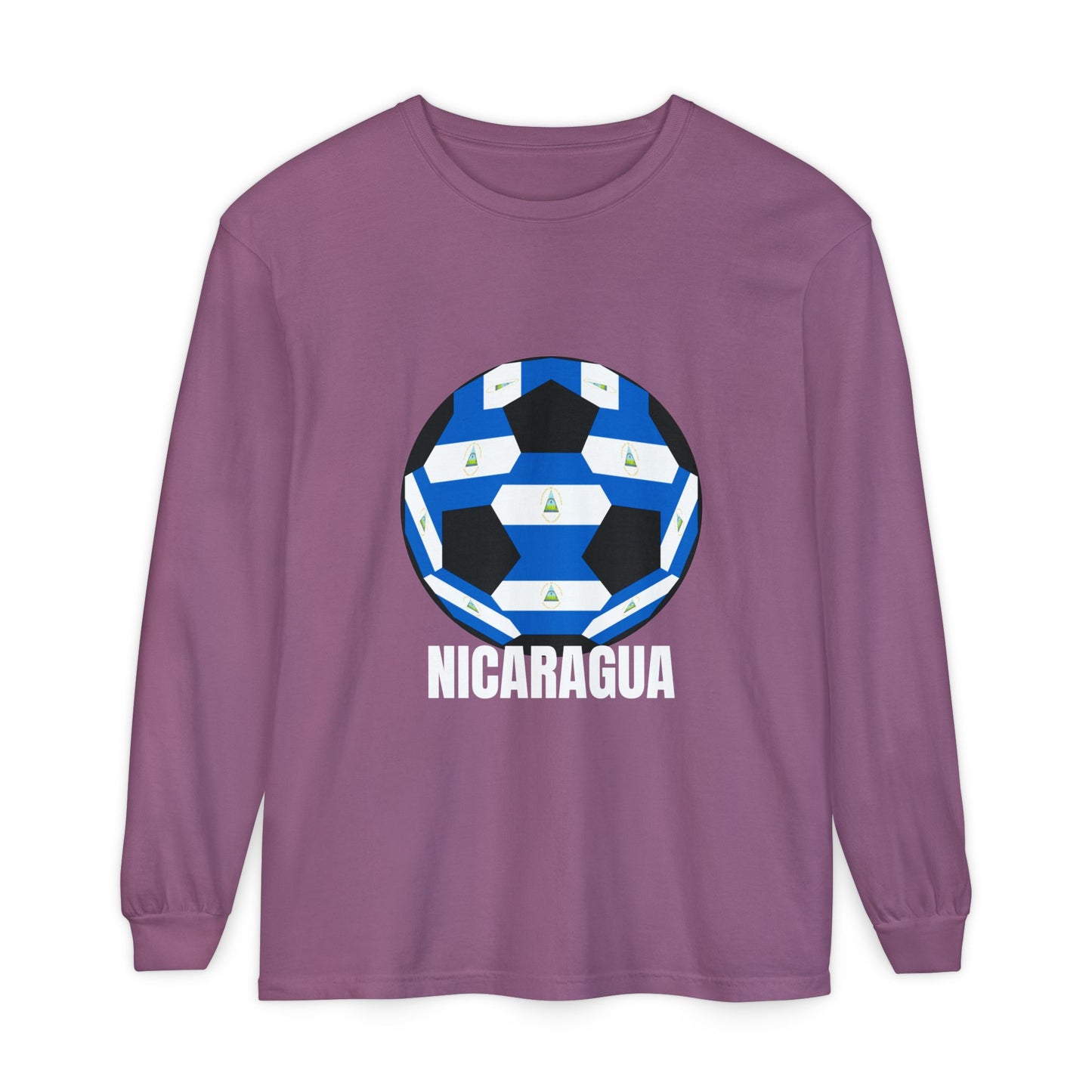 Nicaragua Fan Specialty Soccer Ball Design Long Sleeve Tee