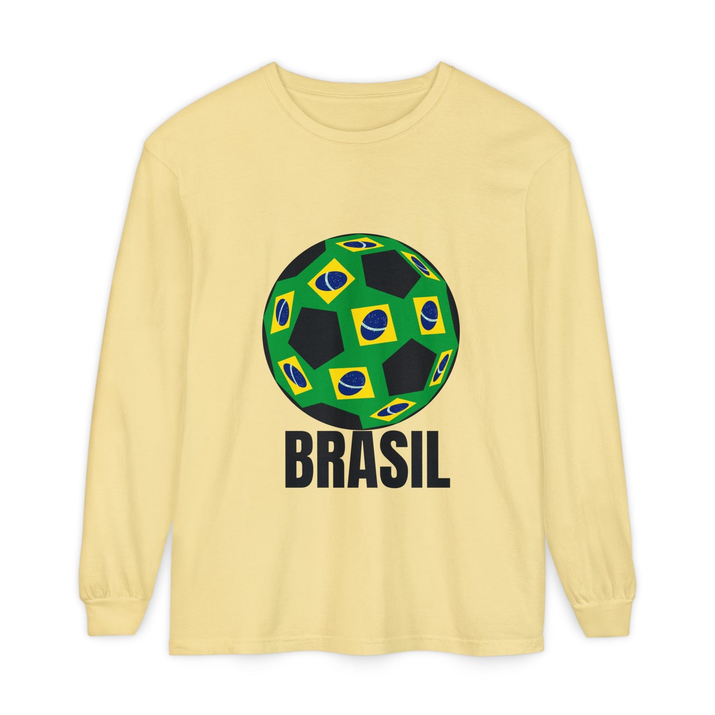 Brasil Fan Specialty Soccer Ball Design Long Sleeve T Shirt