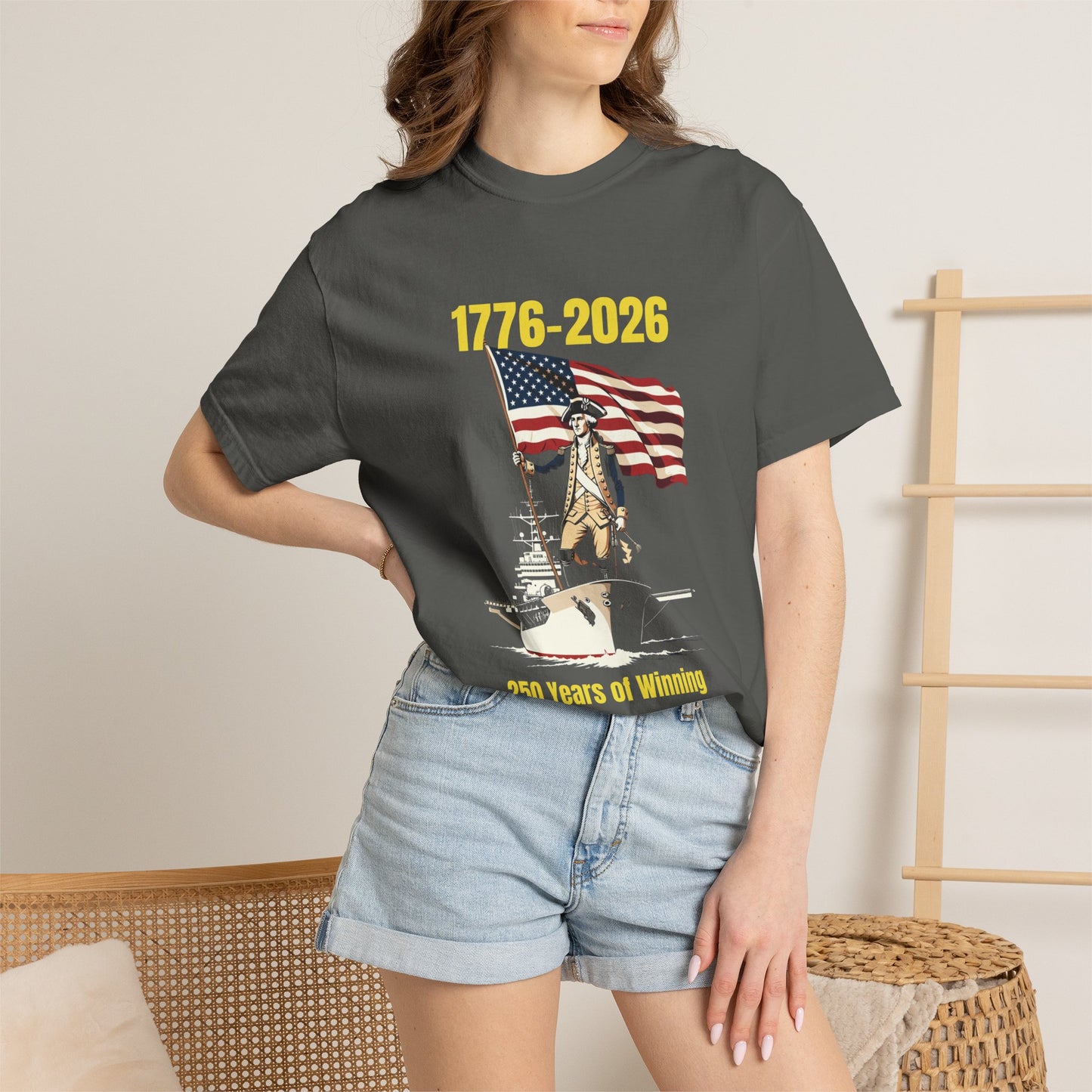 George Washington on an Aircraft Carrier with an American Flag T-shirt | 250 Years of Winning