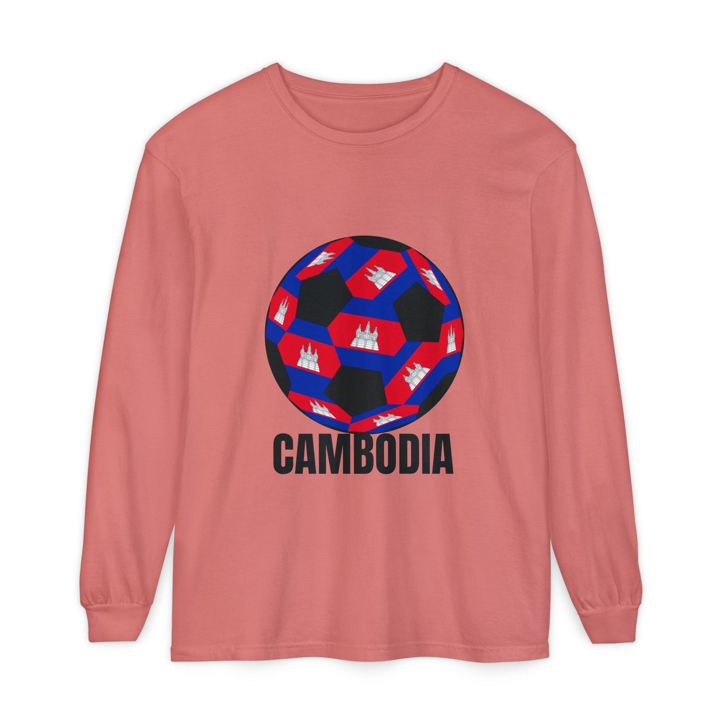 Cambodia Fan Specialty Soccer Ball Design Long Sleeve Tee