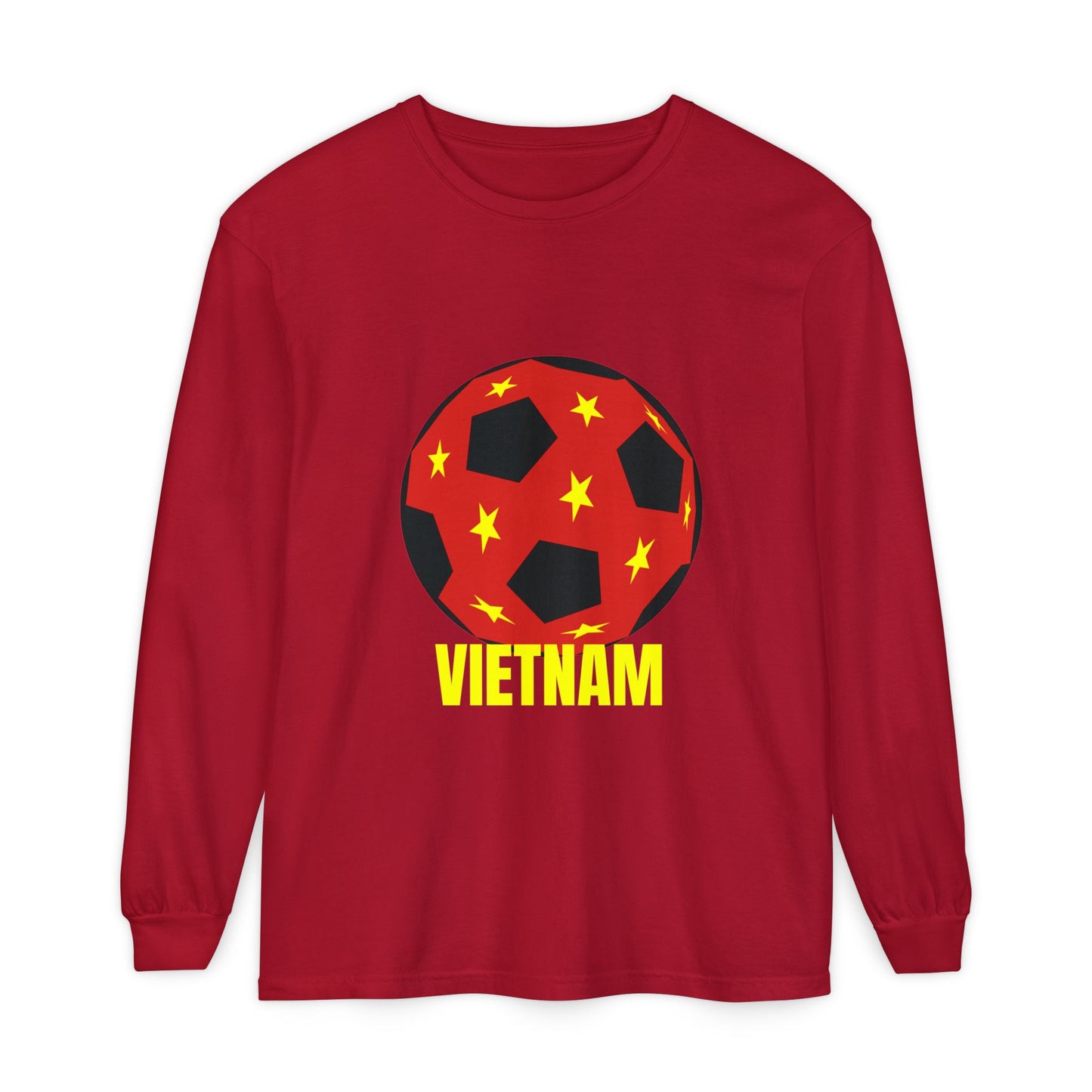Vietnam Fan Specialty Soccer Ball Design Long Sleeve T-Shirt Gold Text