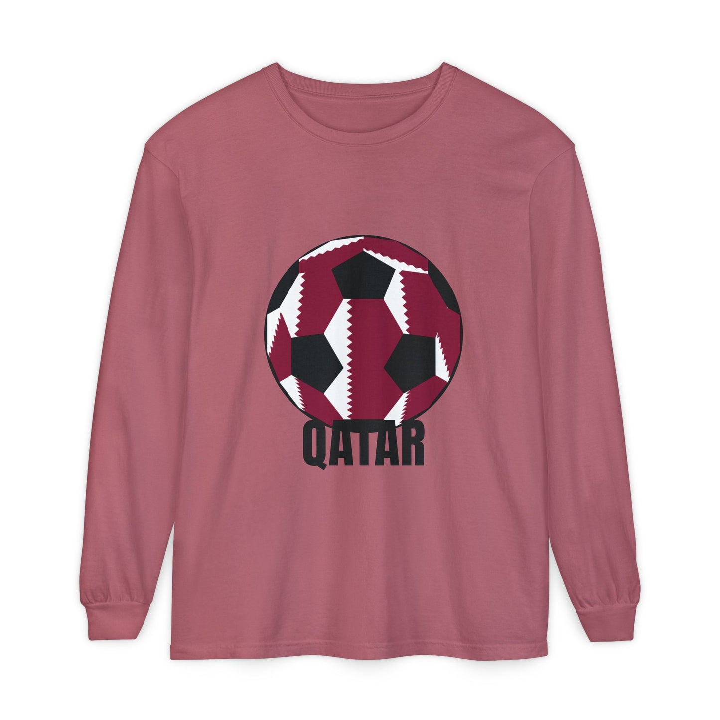 Qatar Fan Specialty Soccer Ball Design T Shirt Long Sleeve T-Shirt