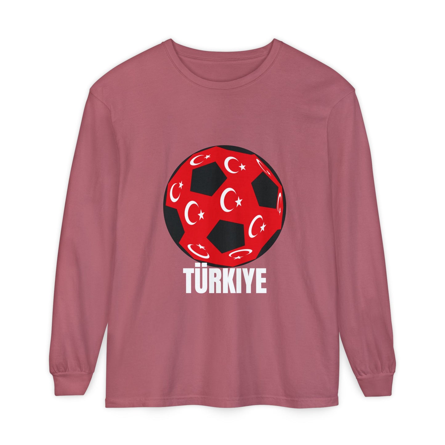 Türkiye Fan Specialty Soccer Ball Design Long Sleeve Tee White Text