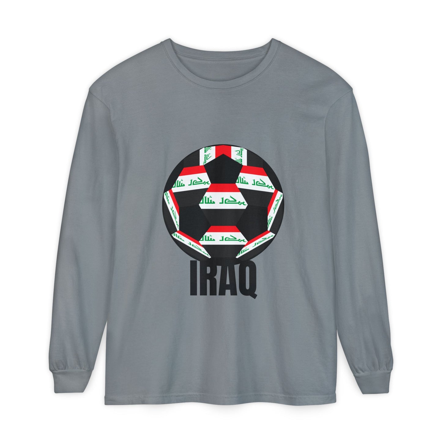 Iraq Fan Specialty Soccer Ball Design T Shirt Long Sleeve Tee