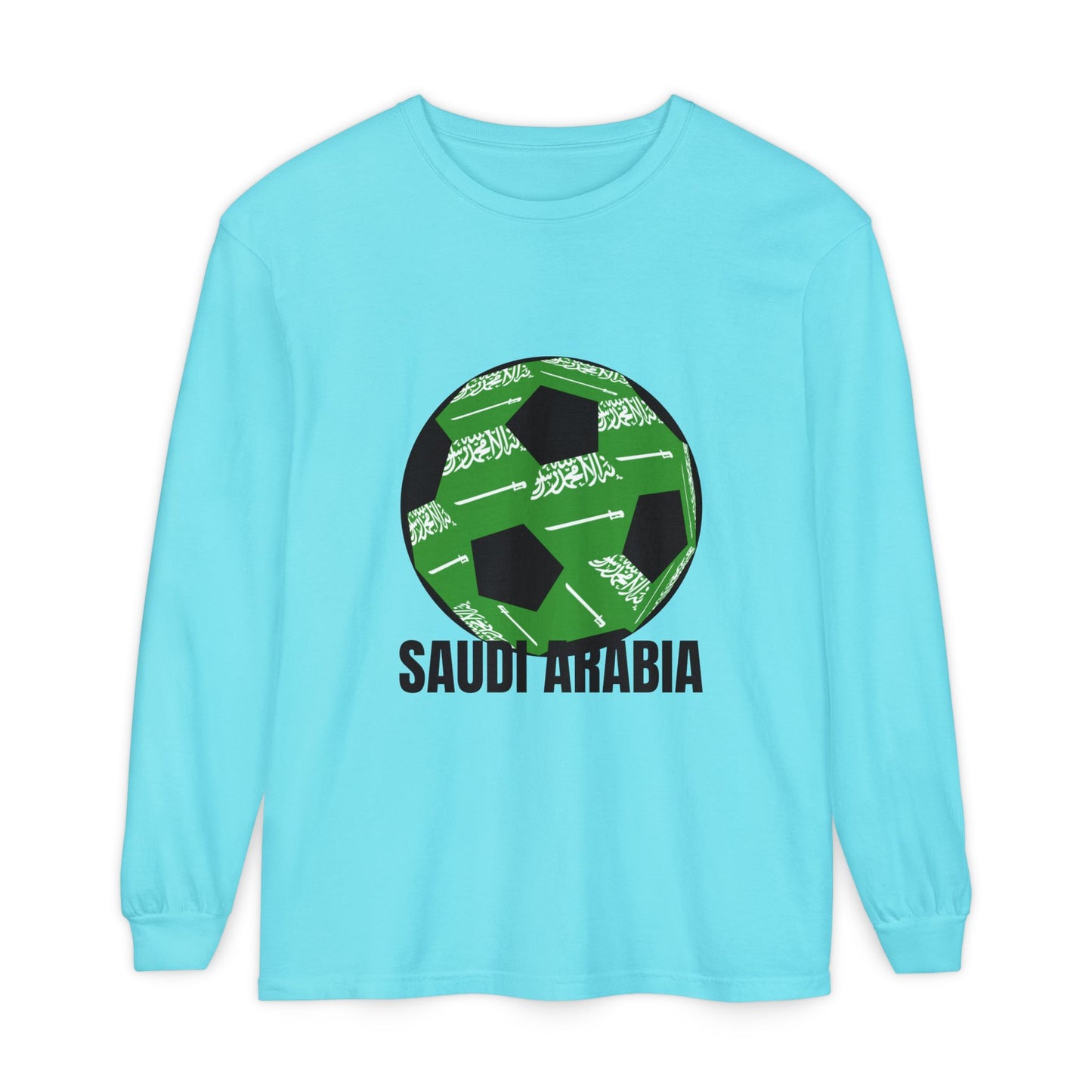 Saudi Arabia Fan Specialty Soccer Ball Design  Long Sleeve Shirt Black Text