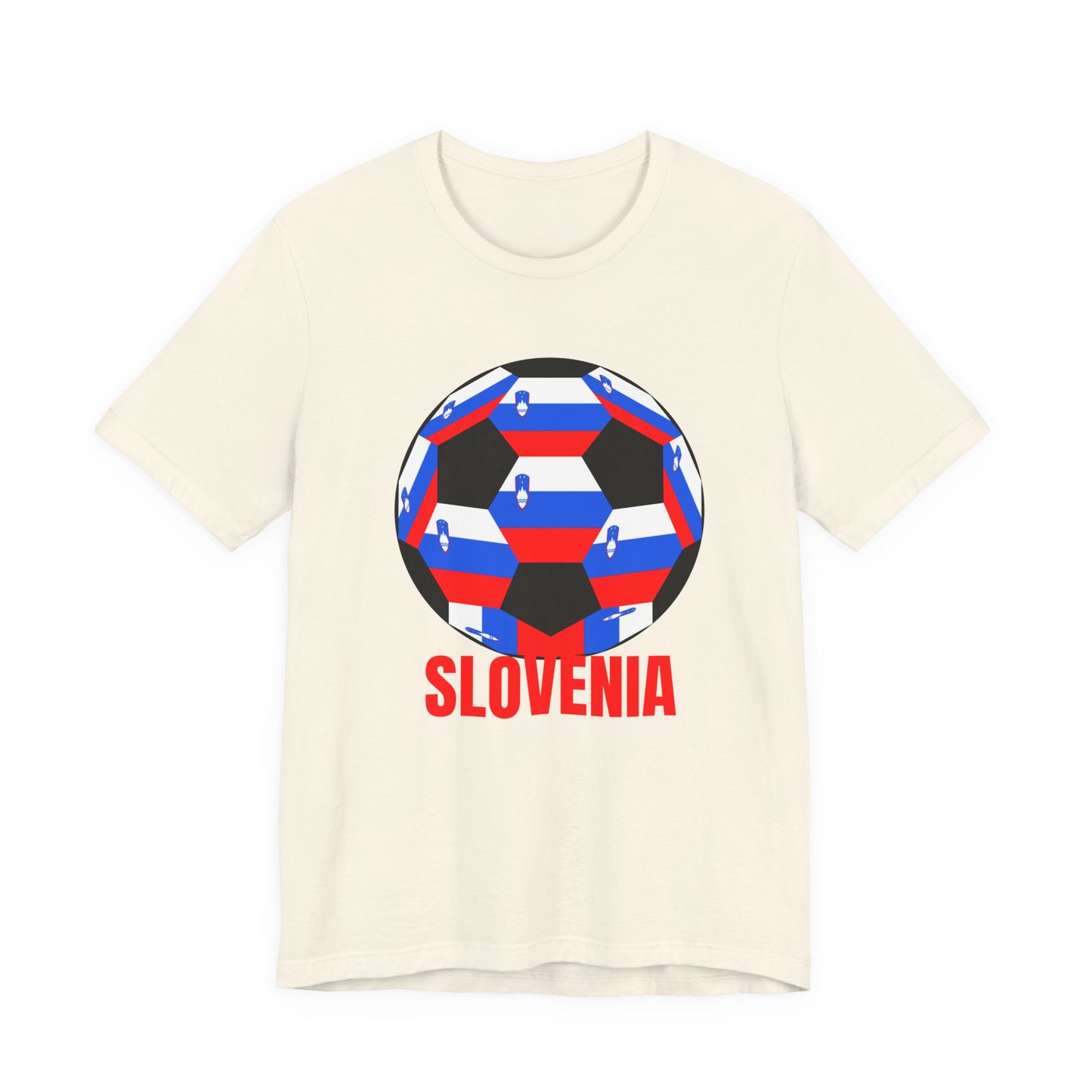 Slovenia Fan Specialty Soccer Ball Design T Shirt Red Text