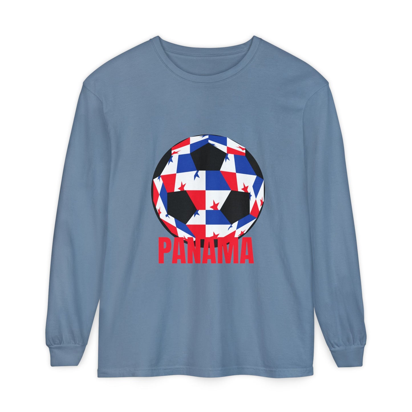 Panama Fan Specialty Soccer Ball Design T ShirtLong Sleeve Tee Red Text