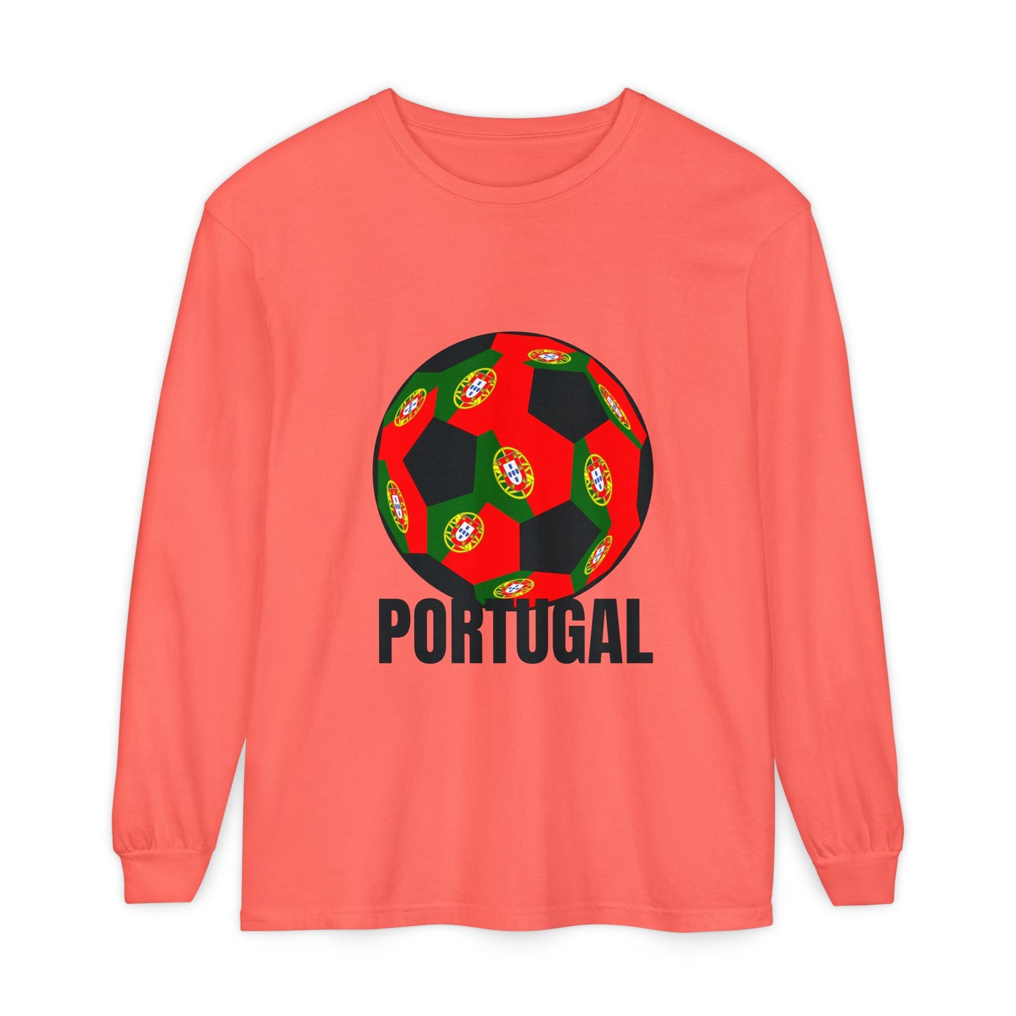 Portugal Fan Specialty Soccer Ball Design Long Sleeve Tee