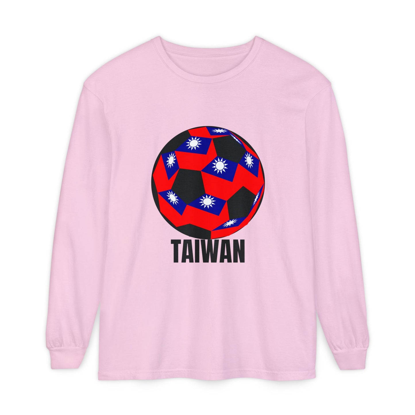 Taiwan Flag Soccer Ball Long Sleeve Tee Black Text