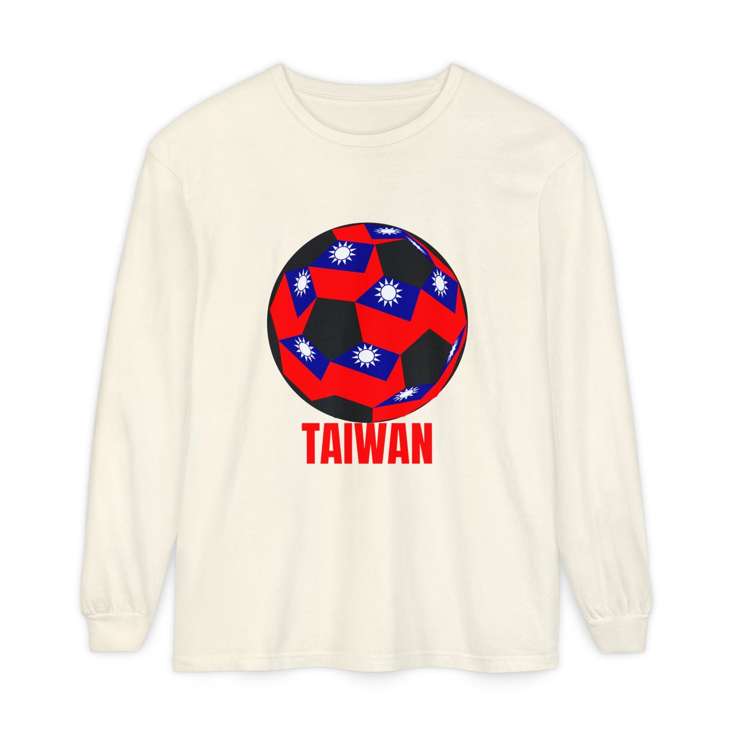 Taiwan Fan Specialty Soccer Ball Design  Long Sleeve T Shirt Red Text