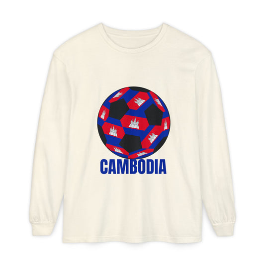 Cambodia Fan Specialty Soccer Ball Design Long Sleeve Tee
