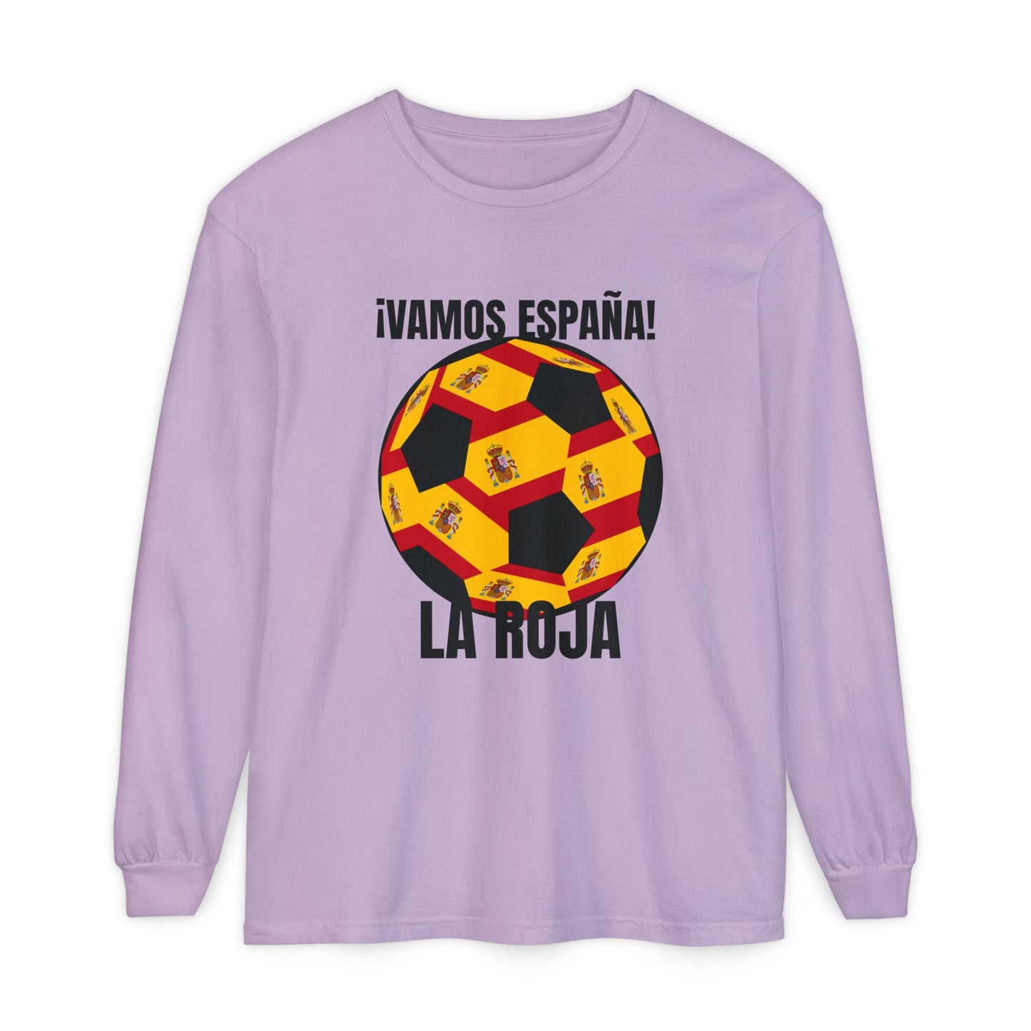 La Roja Soccer Long Sleeve Tee - ¡Vamos España! Stadium Fan Shirt Black Text