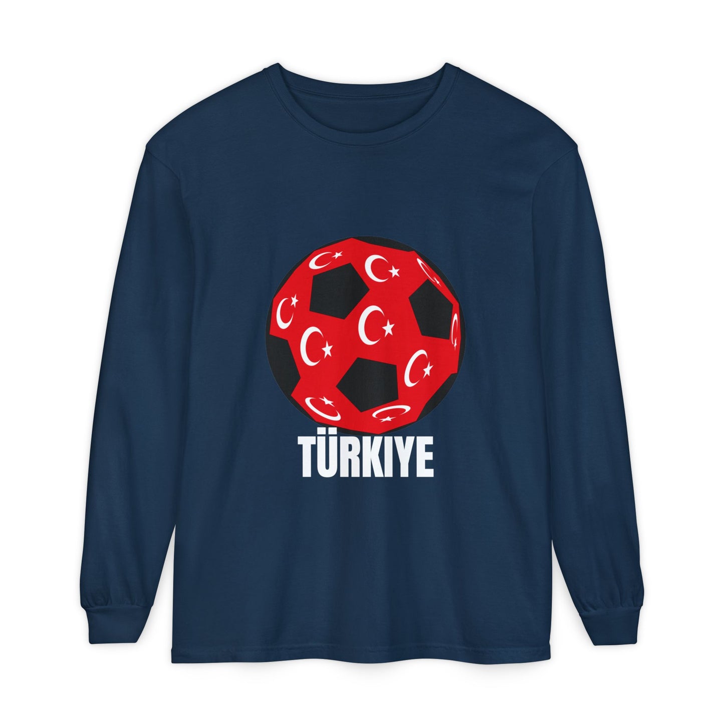 Türkiye Fan Specialty Soccer Ball Design Long Sleeve Tee White Text