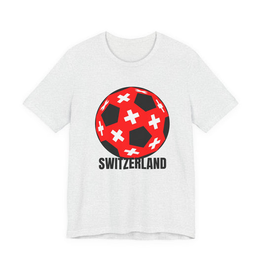 Switzerland Fan Specialty Soccer Ball Design T Shirt Black Text