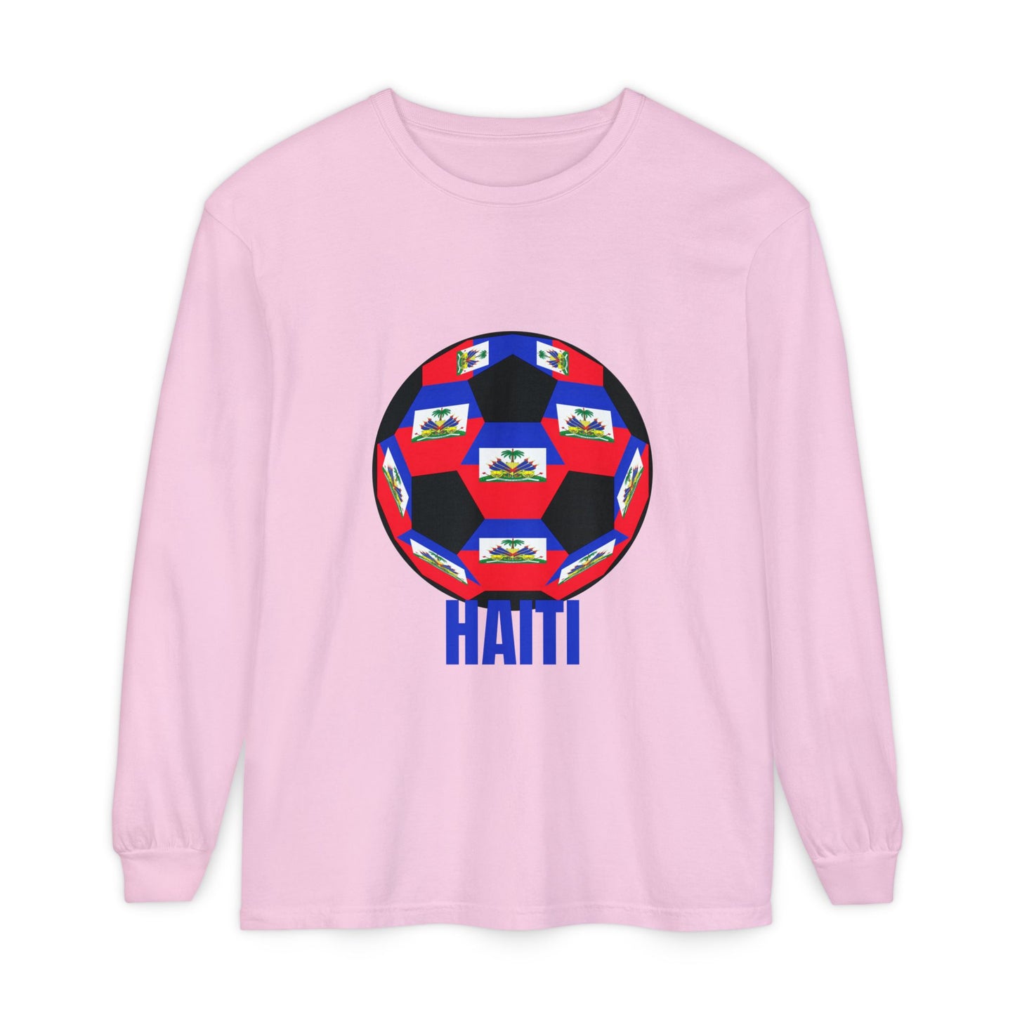 Haiti Fan Specialty Soccer Ball Design Long Sleeve Tee