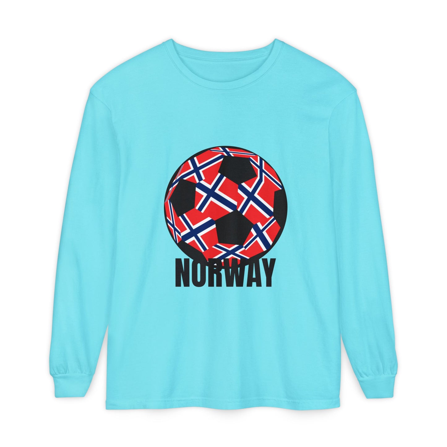 Norway Fan Specialty Soccer Ball Design Long Sleeve T Shirt Black Print