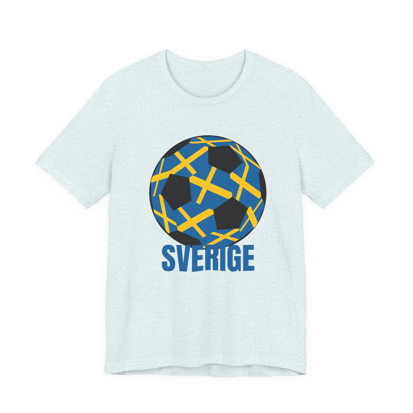 Sverige Fan Specialty Soccer Ball Design T Shirt Blue Text
