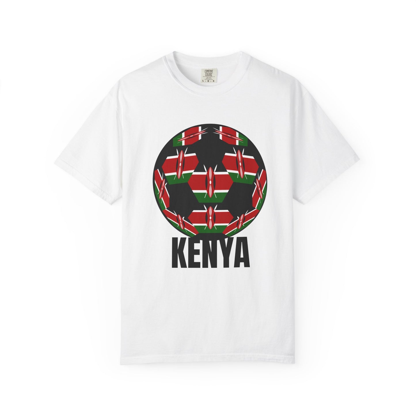 Kenya Fan Specialty Soccer Ball Design T Shirt Black Text