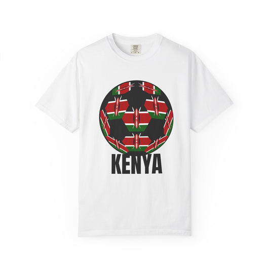 Kenya Fan Specialty Soccer Ball Design T Shirt Black Text