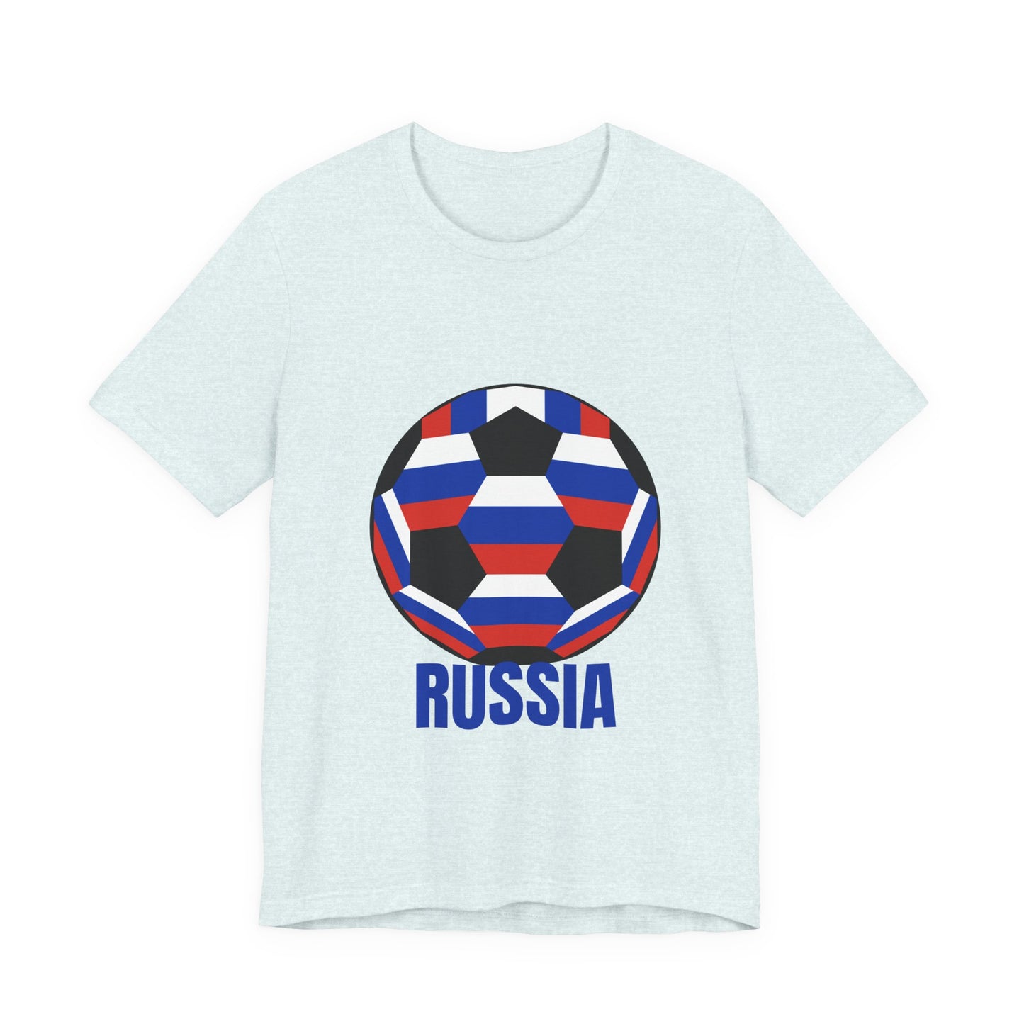 Russia Fan Specialty Soccer Ball Design T Shirt Blue Text